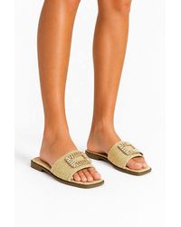 Miss Diva - Luciana Diamante Brooch Straw Band Sliders - Lyst