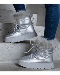 Love Lace - Fur Lined Lace Up High Platform Snow Boots With Rubber Sole - Lyst