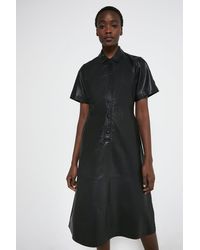 Warehouse - Real Leather A Line Midi Shirt Dress - Lyst