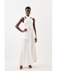 Karen Millen - Soft Tailored Halter Neck Belted Pocket Detail Midi Dress - Lyst