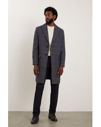 Burton - Navy Wool Blend Checked Overcoat - Lyst