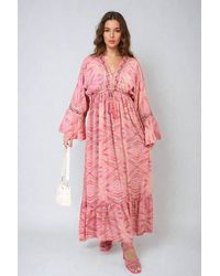 IKRUSH - Melissa Printed Long V-Neck Ruffled Hem Maxi Dress - Lyst
