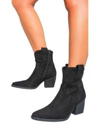 IKRUSH - Laura Faux Suede Cowboy Ankle Length Boots With Block Heel - Lyst