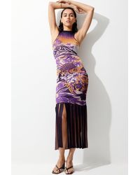 Karen Millen - Sleeveless Slinky Jacquard Cut Out Back Knitted Midi Dress - Lyst