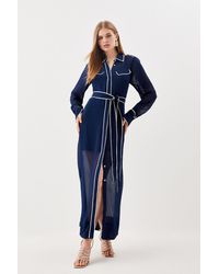 Karen Millen - Petite Viscose Woven Midi Shirt Dress - Lyst
