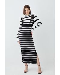 Karen Millen - Viscose Blend Stripe Knit Midi Dress - Lyst