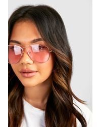 Boohoo - Pink Lens Aviator Sunglasses - Lyst