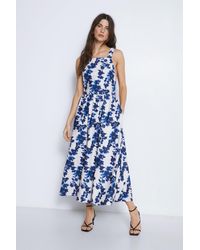 Warehouse - Cord Floral Printed Pinafore Midi Dress - Lyst