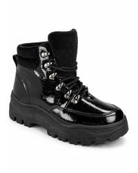 Spot on - Patent Lace Up Chunky Sole Ankle Boots - Lyst
