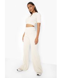 Boohoo - Knitted Polo Top & Wide Leg Trouser Co-ord - Lyst