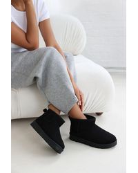 Where's That From - 'Taliah' Mini Faux-Suede Fur Lined Ankle Slipper Boots - Lyst