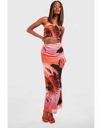 Boohoo - Ruched Mesh Hawaiian Print Maxi Skirt - Lyst