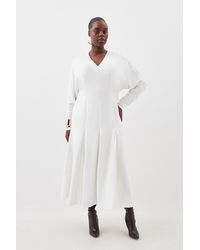 Karen Millen - Plus Size Premium Viscose Crepe V Neck Long Sleeve Woven Midi Dress - Lyst