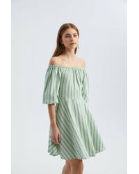 Hiccup - Striped Off-Shoulder Balloon Sleeves Mini Dress - Lyst