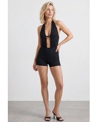 Stylewise - Open Back Halter Neck Plunge Neckline Playsuit - Lyst