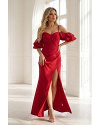 Love Lace - Evening Pleated Strappy Bodycon Dress With Side Slit - Lyst
