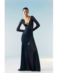Karen Millen - Tall Ooto Sheer Panneled Long Sleeve Woven Maxi Dress - Lyst