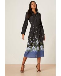 Dorothy Perkins - Border Floral Print Belted Midi Shirt Dress - Lyst