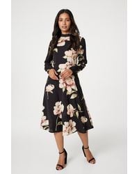 Izabel London - Floral Long Sleeved Midi Tea Dress - Lyst