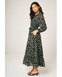 FS Collection - Floral Print Long Sleeve Ruffle Chiffon Shirt Midi Dress - Lyst