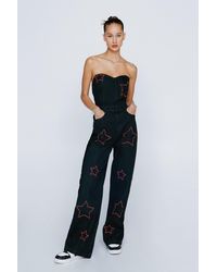 Nasty Gal - Petite Embroidered Star Twill Wide Leg Jumpsuit - Lyst