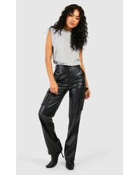 Boohoo - Leather Look Straight Leg Cargo Trousers - Lyst
