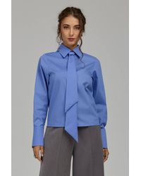 Love Lace - Cotton Collared Long Sleeve Shirt With Bow - Lyst