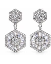 BluCore - Tone Double Hexagonal Cubic Zirconia Statement Drop Earrings - Lyst