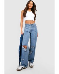 Boohoo - Tall Ripped Knee Mid Rise Baggy Boyfriend Jeans - Lyst