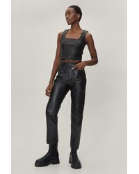 Nasty Gal - Real Leather Straight Leg High Waisted Pants - Lyst