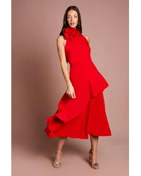 Coast - High Neck Corsage Detail Midi Dress - Lyst