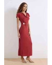 WOVCOR - Cowl Neck Ruched Hardware Detail Stretch Knit Maxi Dress - Lyst