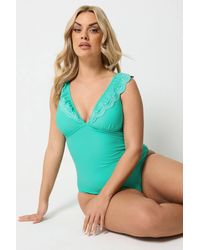Yours - Broderie Frill Tummy Support Swimsuit - Lyst
