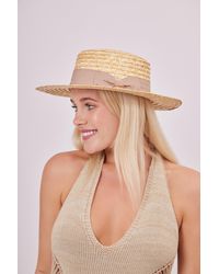My Accessories London - Boater Straw Hat With Grosgrain Bow Trim - Lyst