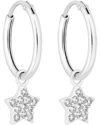 Simply Silver - Sterling Silver 925 Cubic Zirconia Polished Star Charm Hoop Earrings - Lyst