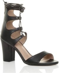 AJVANI - High Block Heel Lace Up Ghillie Strappy Sandals - Lyst