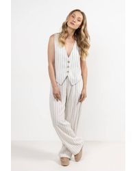 Love Lace - Linen Wide Leg Striped Trousers With Elastic Waist - Lyst