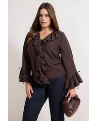 WOVCOR - Frill Detail Tie Neck Long Sleeve Blouse - Lyst