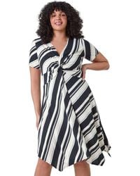 Roman - Curve Stripe Print Twist Front Dress - Lyst