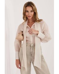 Love Lace - Stripe Bow Neck Puff Sleeve Long Sleeve Shirt - Lyst