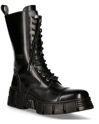 New Rock - Leather Mid-calf Tower Biker Boots-m-wall127n-c1 - Lyst