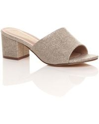AJVANI - Mid Block Heel Peep Toe Mules Sandals - Lyst