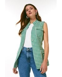 Karen Millen - Check Tweed Belted Sleeveless Jacket - Lyst