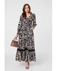 Izabel London - Floral Lace Trim Long Sleeve Maxi Dress - Lyst
