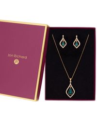 Jon Richard - Gold Plated Green Peardrop Pendant Necklace And Earring Set - Gift Boxed - Lyst