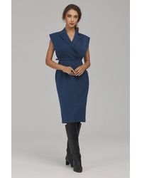 Love Lace - Office Viscose V-Neck Sleeveless Midi Dress - Lyst