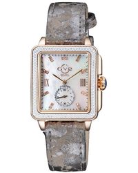 Gv2 - Bari Diamond Mother Of Pearl Dial Ip Rg Case Leather Strap Swiss Quartz Watch - Lyst