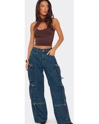 EGO - Wide Leg Zip Zip Pocket Detail Denim Low Rise Jeans - Lyst
