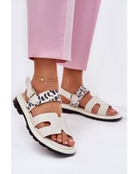 Love Lace - Vinceza Natural Velcro Flat Sandals With Cushioned Insole - Lyst