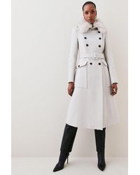 Karen Millen - Lydia Millen Petite Italian Wool Faux Fur Collar Longline Coat - Lyst